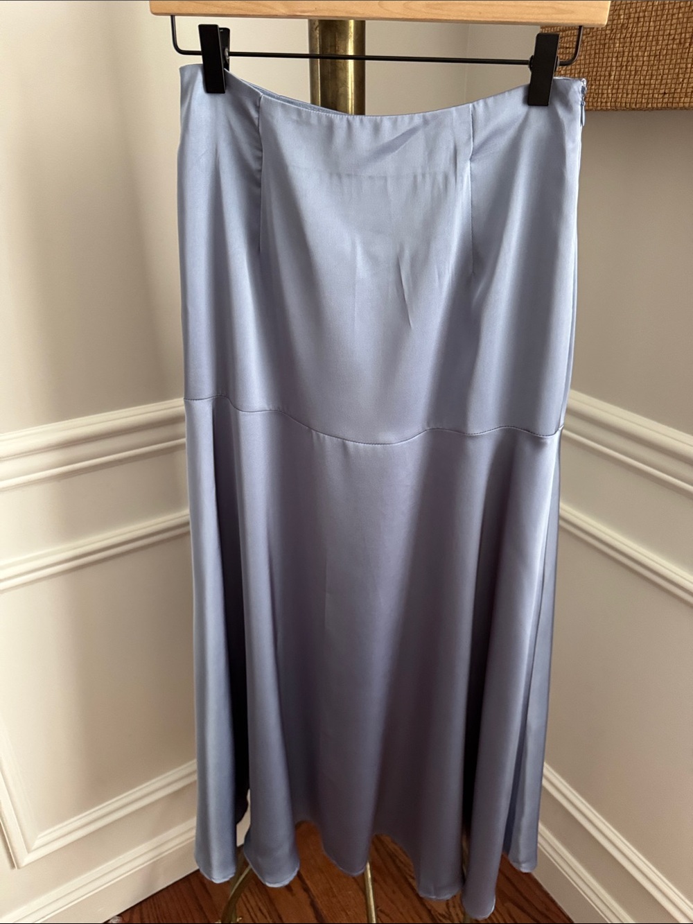 Lilou Women's Light Blue Satin Midi Skirt - Sleek Flowing Design